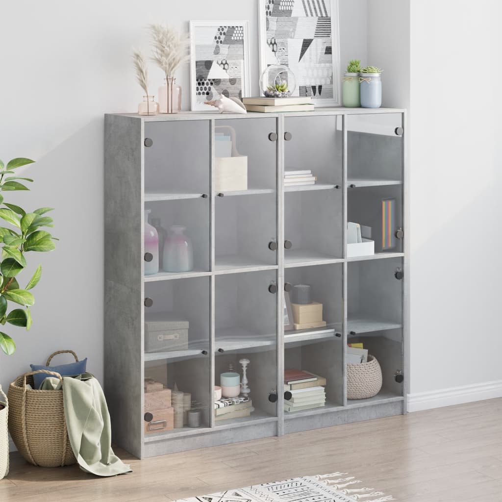 vidaXL Bücherschrank mit Türen Betongrau 136x37x142 cm Holzwerkstoff