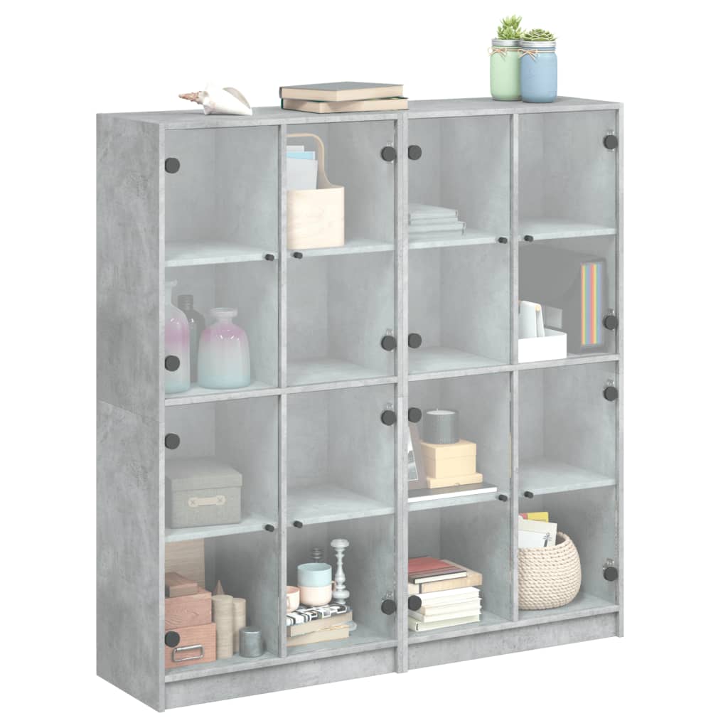 vidaXL Bücherschrank mit Türen Betongrau 136x37x142 cm Holzwerkstoff