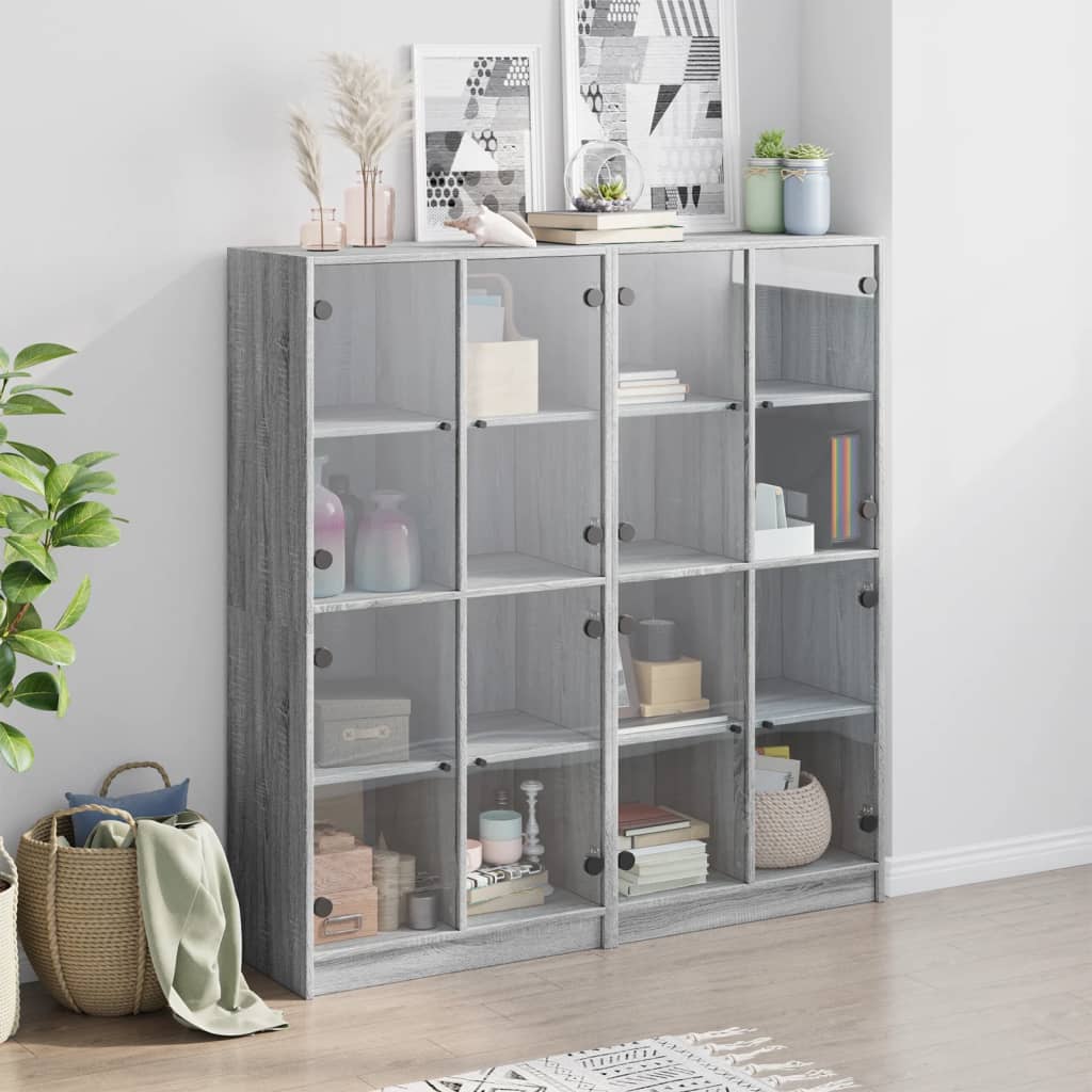 vidaXL Bücherschrank mit Türen Grau Sonoma 136x37x142 cm Holzwerkstoff