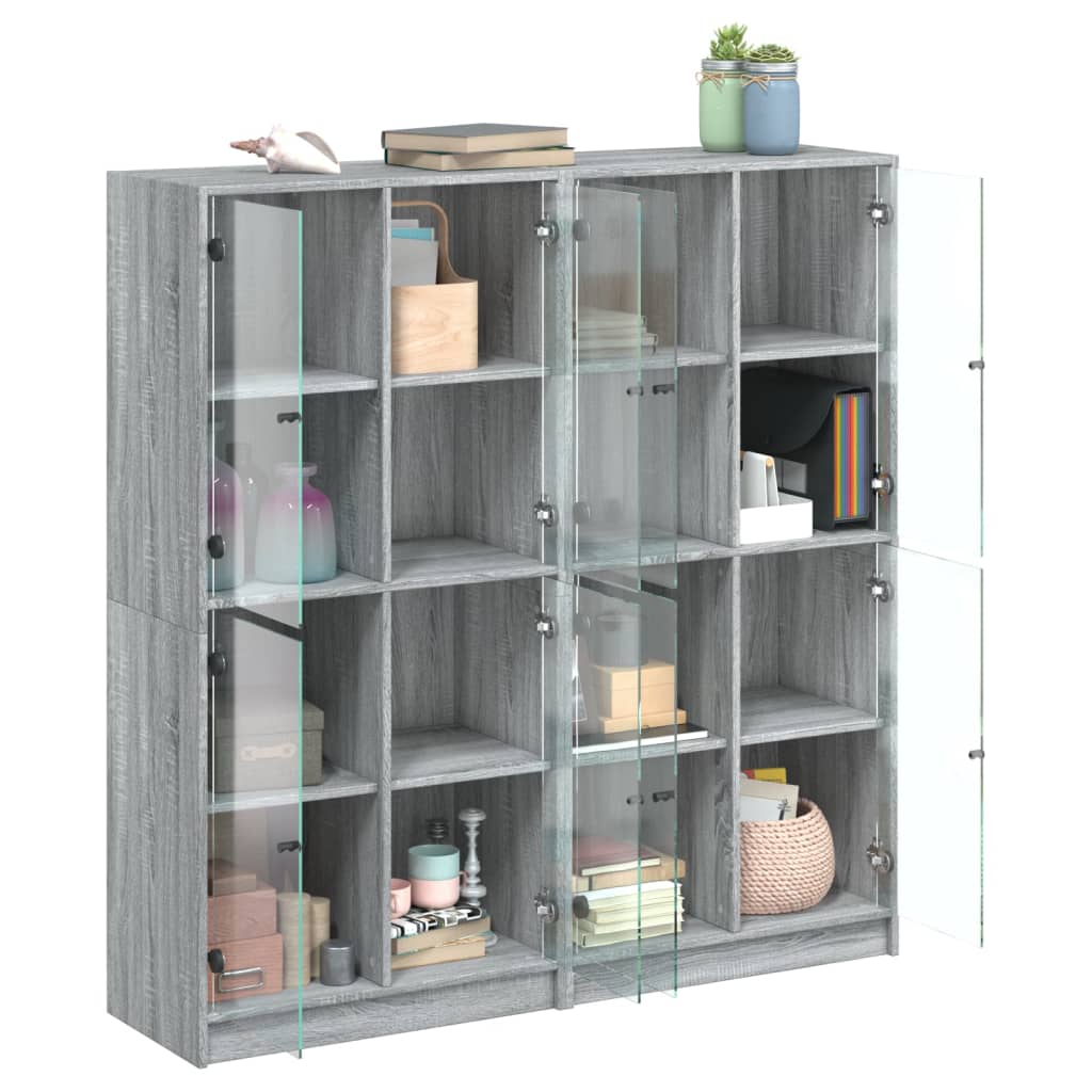 vidaXL Bücherschrank mit Türen Grau Sonoma 136x37x142 cm Holzwerkstoff
