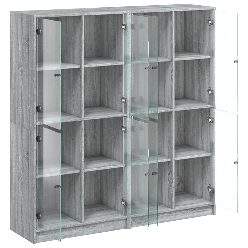 vidaXL Bücherschrank mit Türen Grau Sonoma 136x37x142 cm Holzwerkstoff