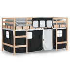 vidaXL Kinderhochbett mit Vorhängen Weiß und Schwarz Massivholz Kiefer