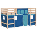 vidaXL Kinderhochbett mit Vorhängen Blau 80x200 cm Massivholz Kiefer