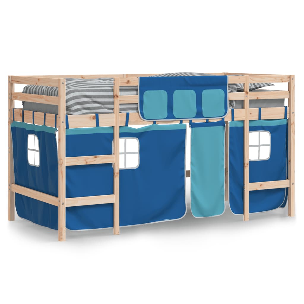 vidaXL Kinderhochbett mit Vorhängen Blau 80x200 cm Massivholz Kiefer