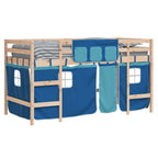 vidaXL Kinderhochbett mit Vorhängen Blau 80x200 cm Massivholz Kiefer