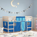 vidaXL Kinderhochbett mit Vorhängen Blau 80x200 cm Massivholz Kiefer