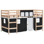 vidaXL Kinderhochbett mit Vorhängen Weiß Schwarz 90x190 cm Kiefernholz
