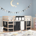vidaXL Kinderhochbett mit Vorhängen Weiß Schwarz 90x190 cm Kiefernholz