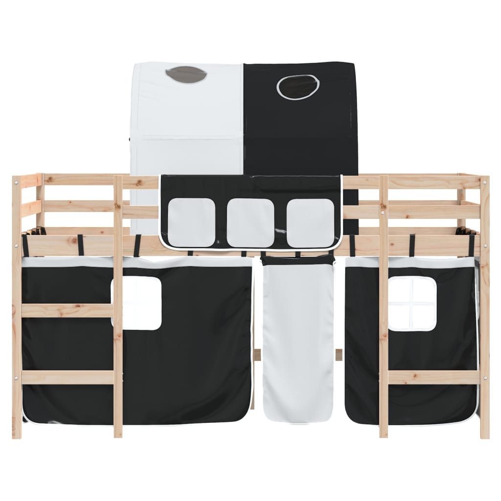 vidaXL Kinderhochbett mit Tunnel Weiß & Schwarz 80x200 cm Kiefernholz