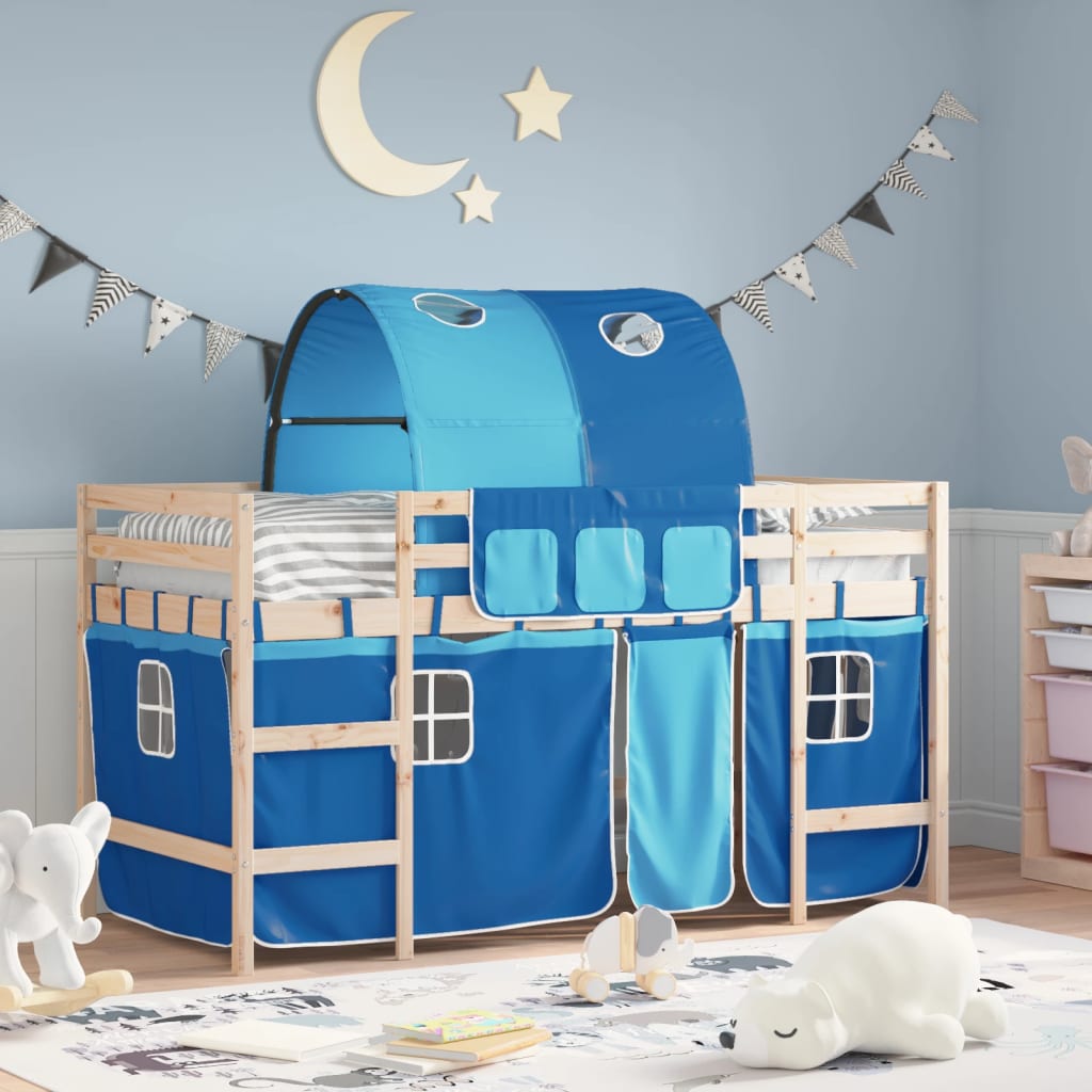 vidaXL Kinderhochbett mit Tunnel Blau 80x200 cm Massivholz Kiefer
