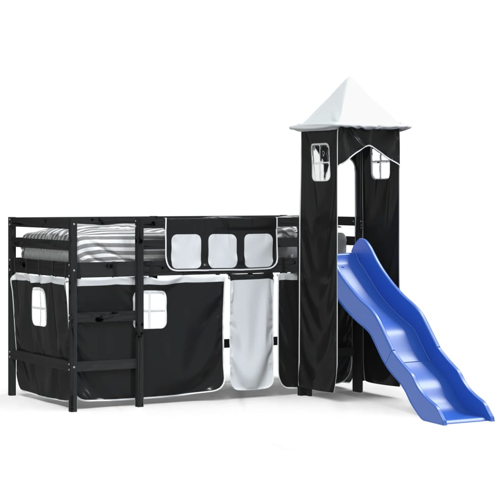vidaXL Kinderhochbett mit Turm Weiß & Schwarz 80x200 cm Kiefernholz