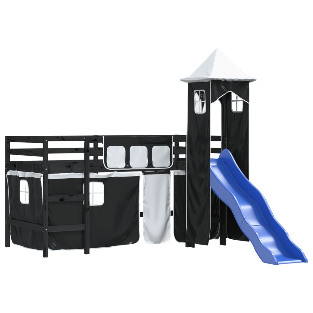 vidaXL Kinderhochbett mit Turm Weiß & Schwarz 80x200 cm Kiefernholz