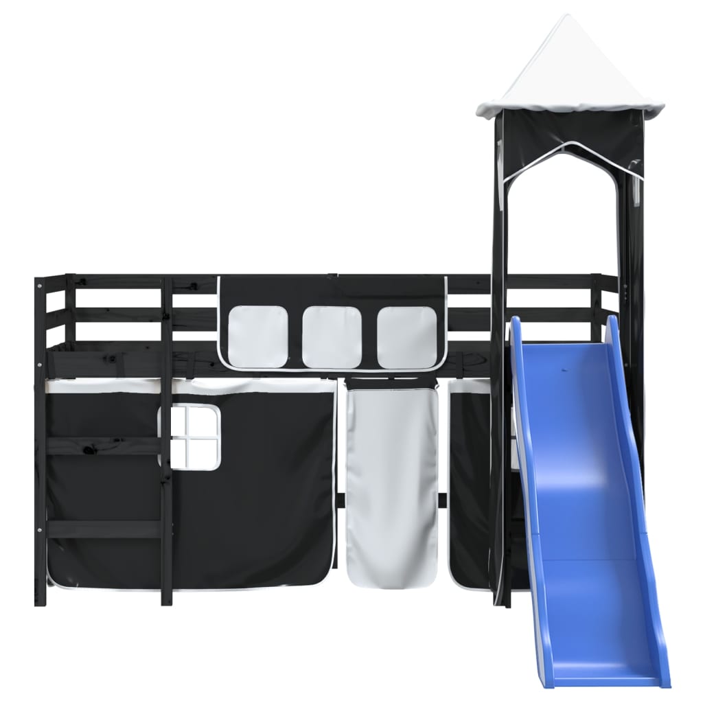 vidaXL Kinderhochbett mit Turm Weiß & Schwarz 80x200 cm Kiefernholz