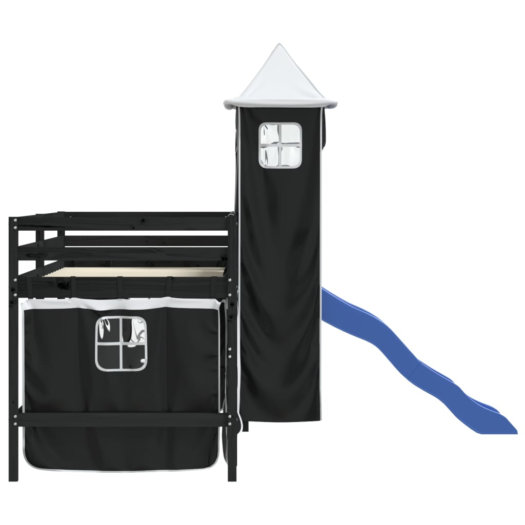 vidaXL Kinderhochbett mit Turm Weiß & Schwarz 80x200 cm Kiefernholz