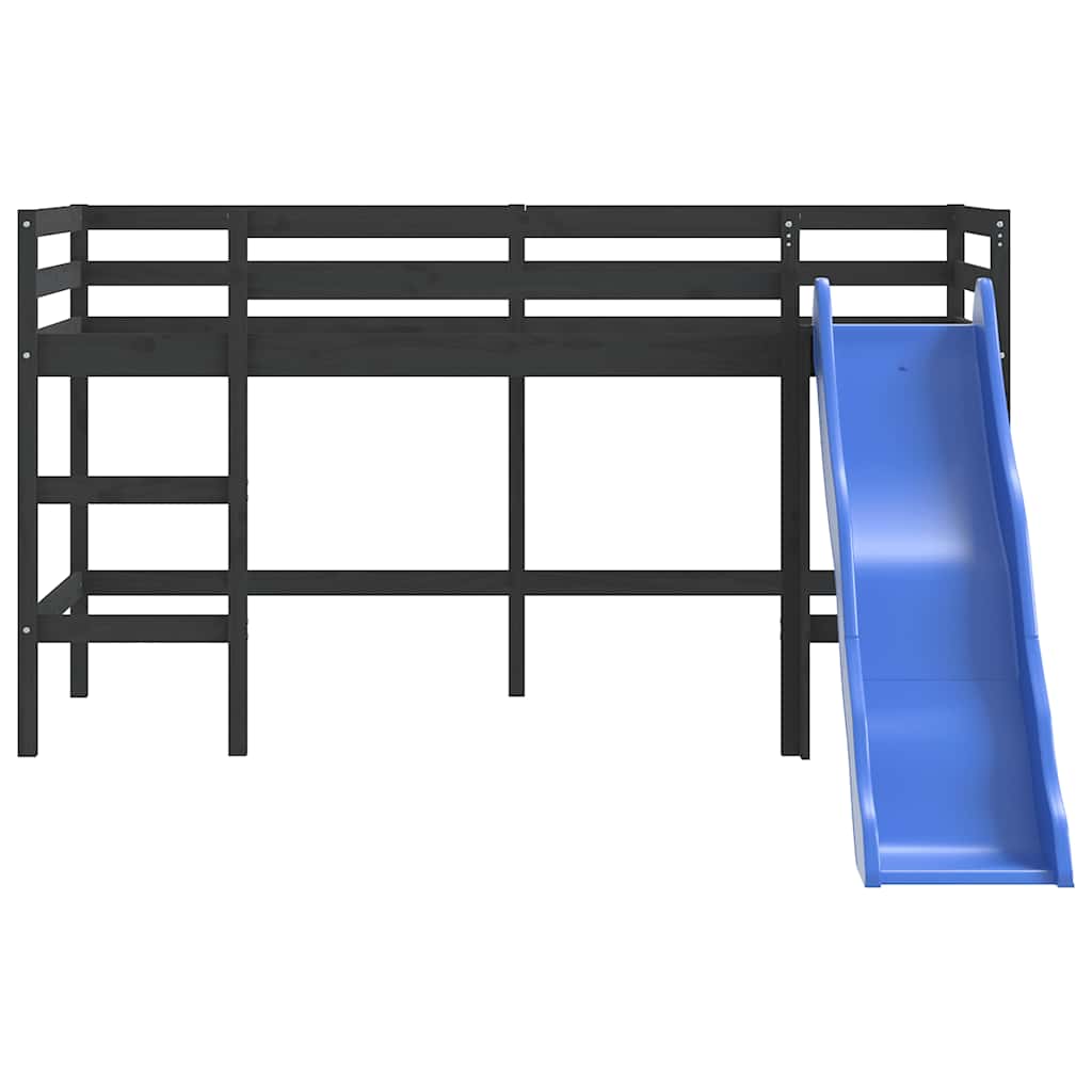 vidaXL Kinderhochbett mit Rutsche Schwarz 80x200 cm Massivholz Kiefer