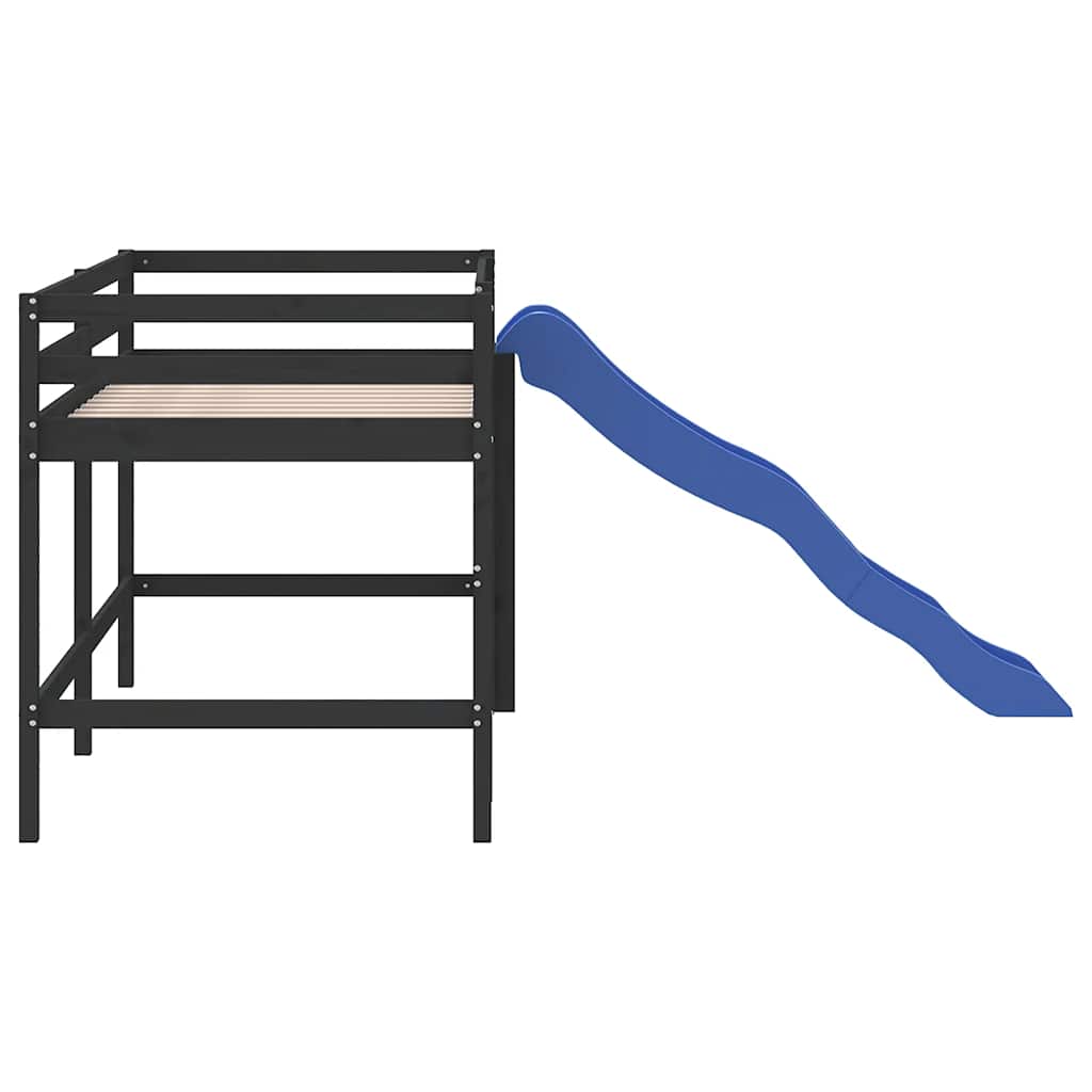vidaXL Kinderhochbett mit Rutsche Schwarz 80x200 cm Massivholz Kiefer