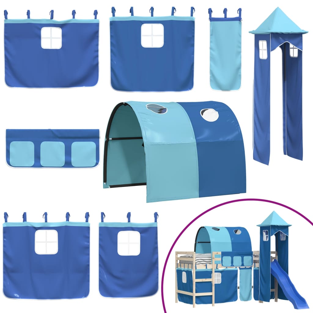 vidaXL Vorhänge für Hochbett mit Tunnel und Turm Blau