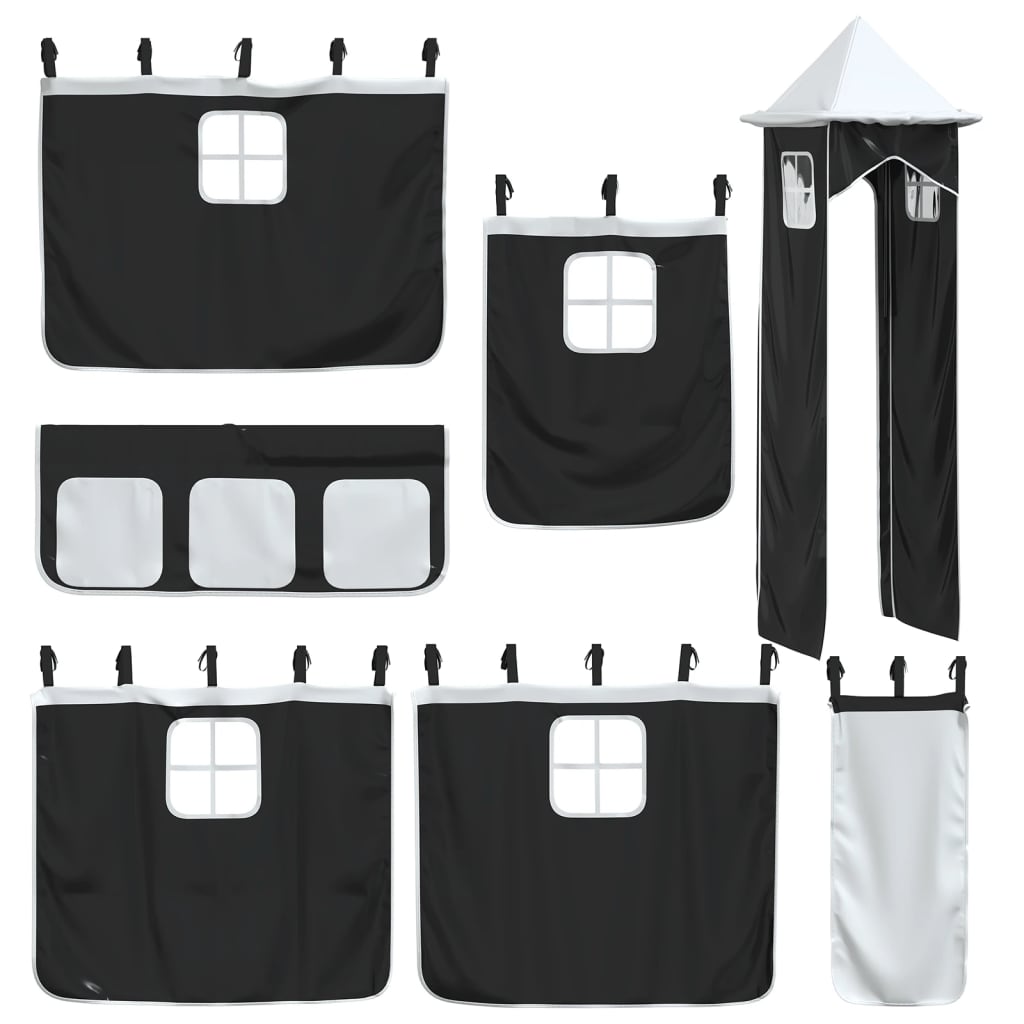 vidaXL Vorhänge für Hochbett mit Turm Weiß und Schwarz Polyester