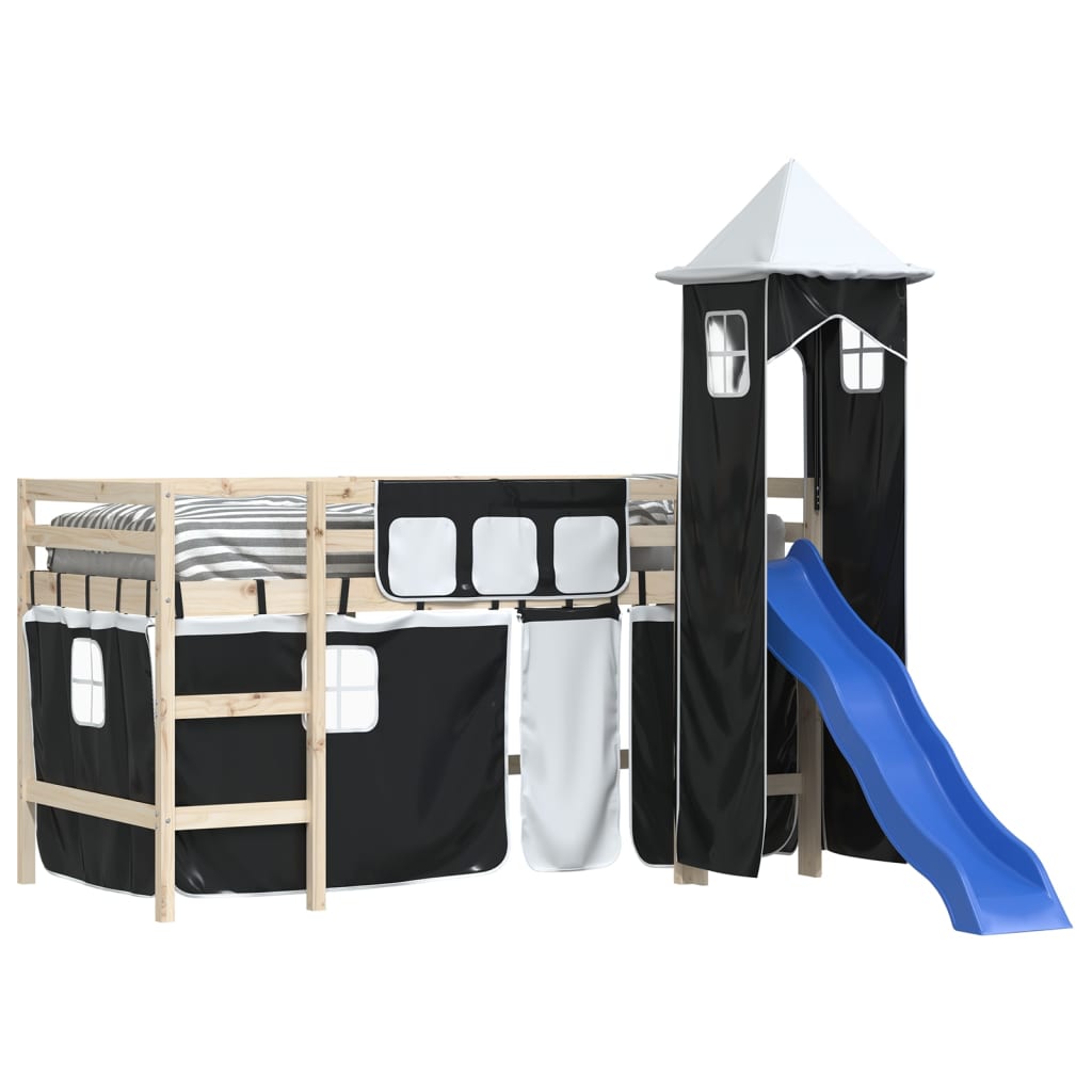 vidaXL Vorhänge für Hochbett mit Turm Weiß und Schwarz Polyester
