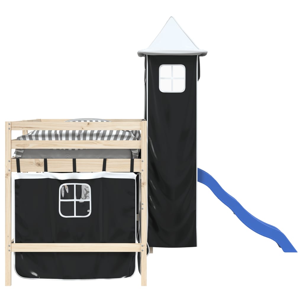vidaXL Vorhänge für Hochbett mit Turm Weiß und Schwarz Polyester