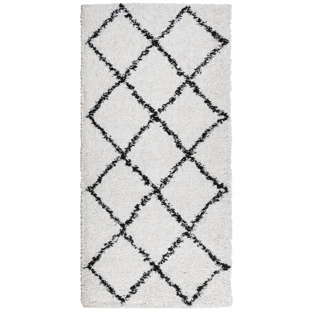 vidaXL Teppich Shaggy Hochflor Modern Creme und Schwarz 100x200 cm