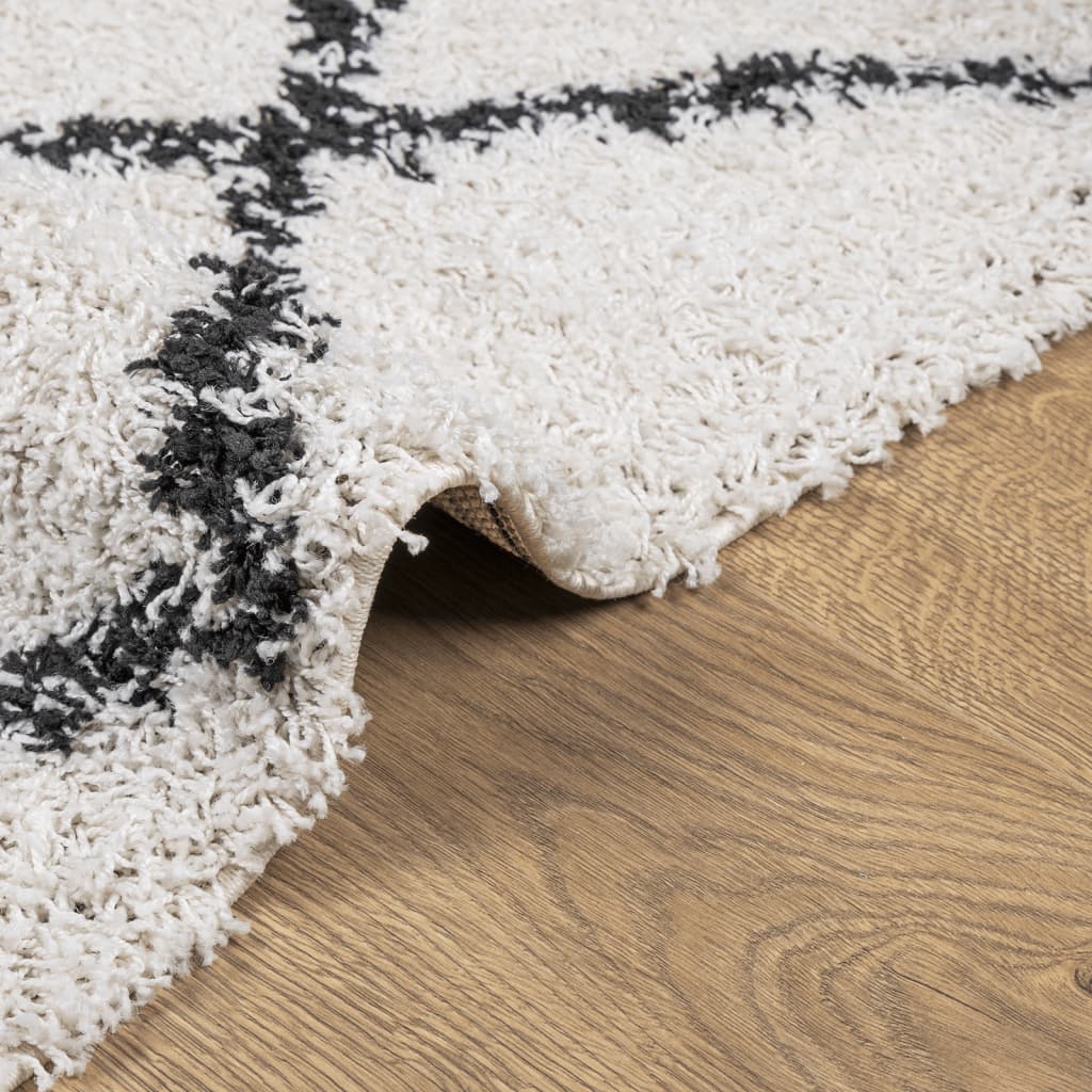 vidaXL Teppich Shaggy Hochflor Modern Creme und Schwarz 100x200 cm