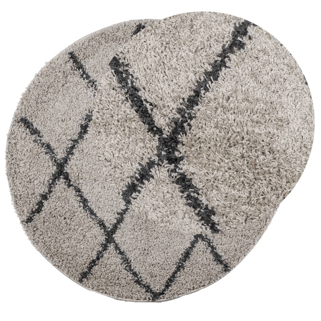 vidaXL Shaggy-Teppich PAMPLONA Hochflor Modern Beige Anthrazit Ø 100cm