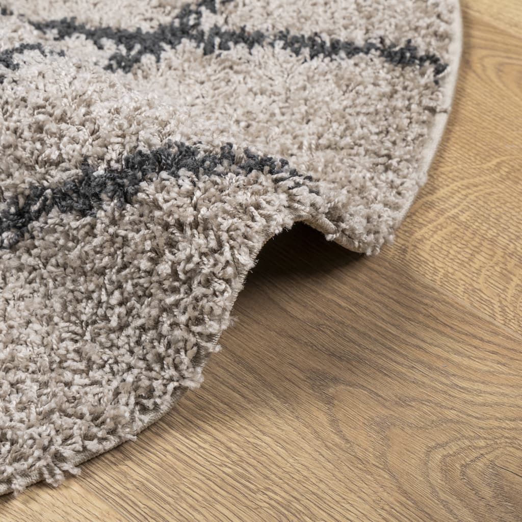 vidaXL Shaggy-Teppich PAMPLONA Hochflor Modern Beige Anthrazit Ø 100cm