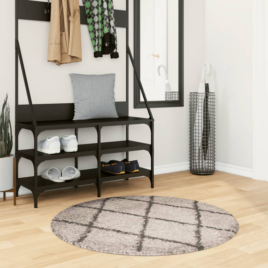 vidaXL Shaggy-Teppich PAMPLONA Hochflor Modern Beige Anthrazit Ø 100cm