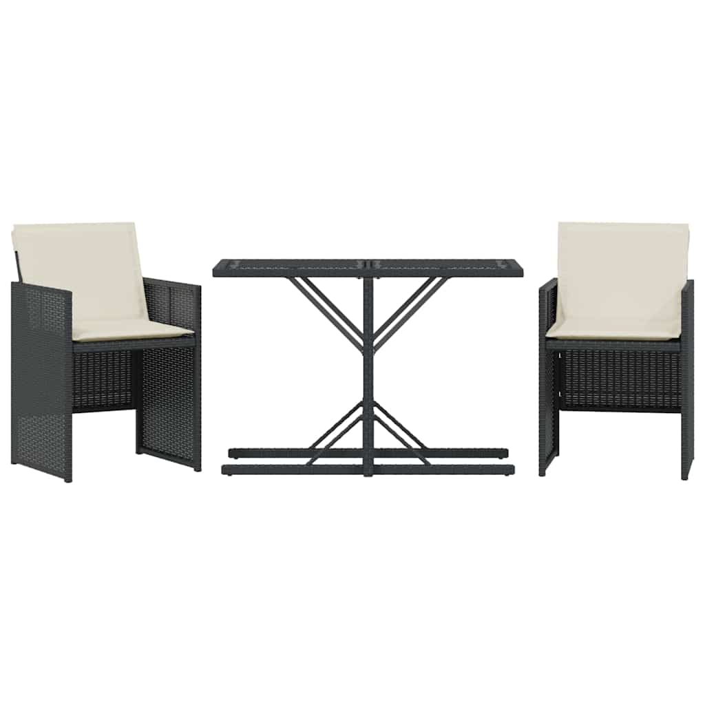 vidaXL 3-tlg. Bistro-Set mit Kissen Schwarz Poly Rattan