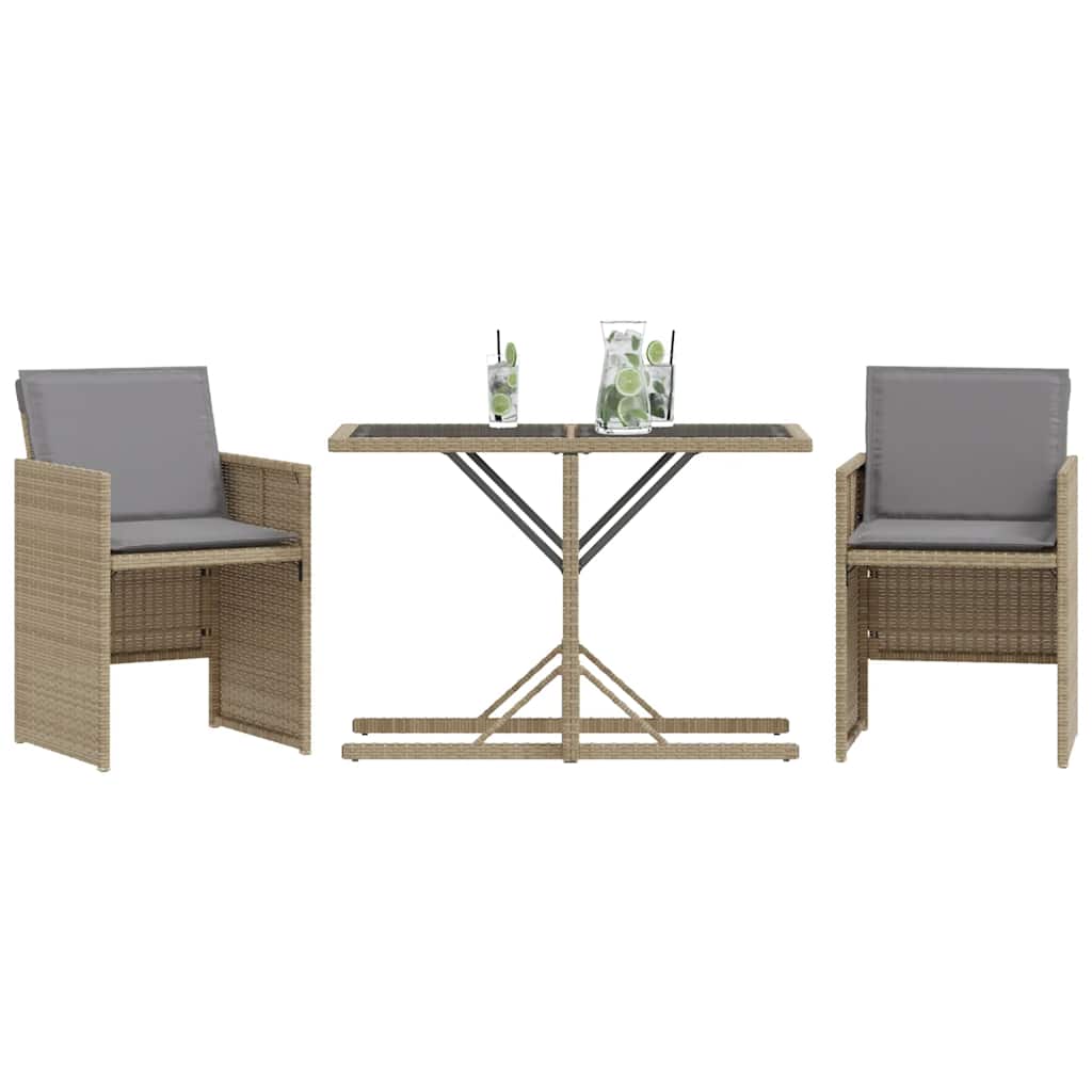 vidaXL 3-tlg. Bistro-Set mit Kissen Beigemischung Poly Rattan