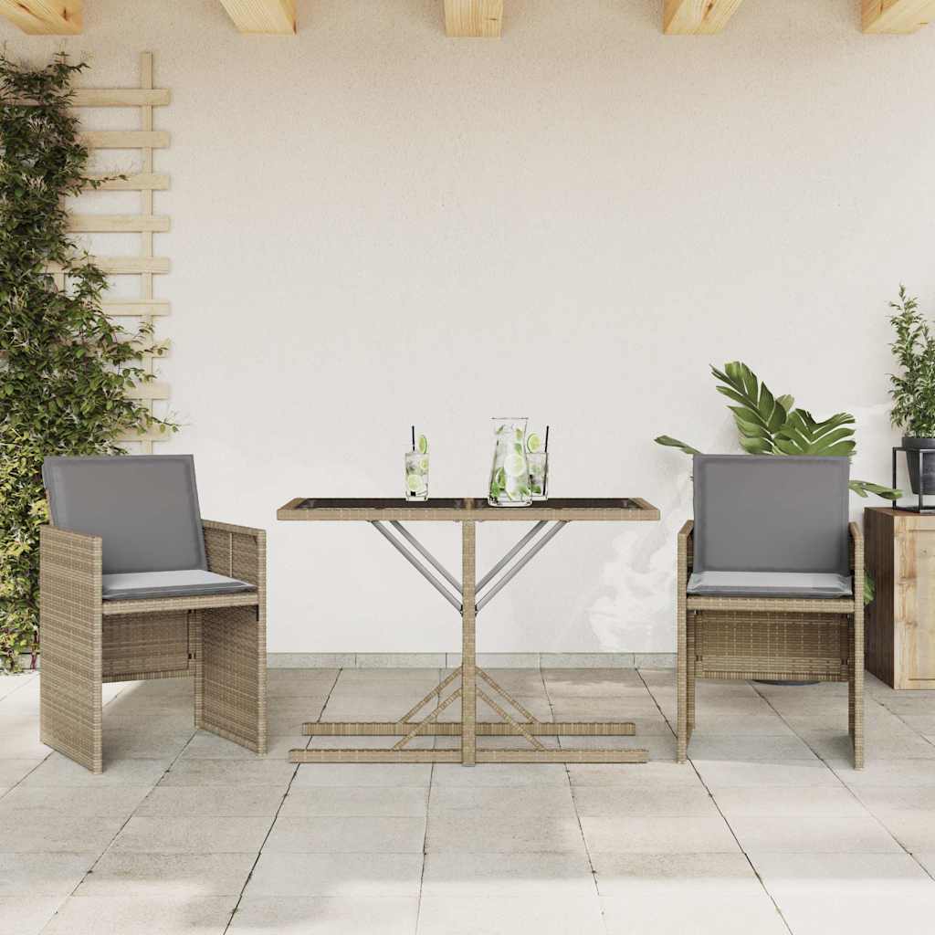 vidaXL 3-tlg. Bistro-Set mit Kissen Beigemischung Poly Rattan