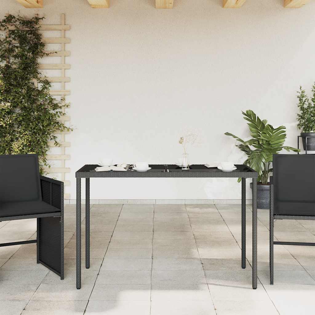 vidaXL Gartentisch mit Glasplatte Schwarz 115x54x74 cm Poly Rattan