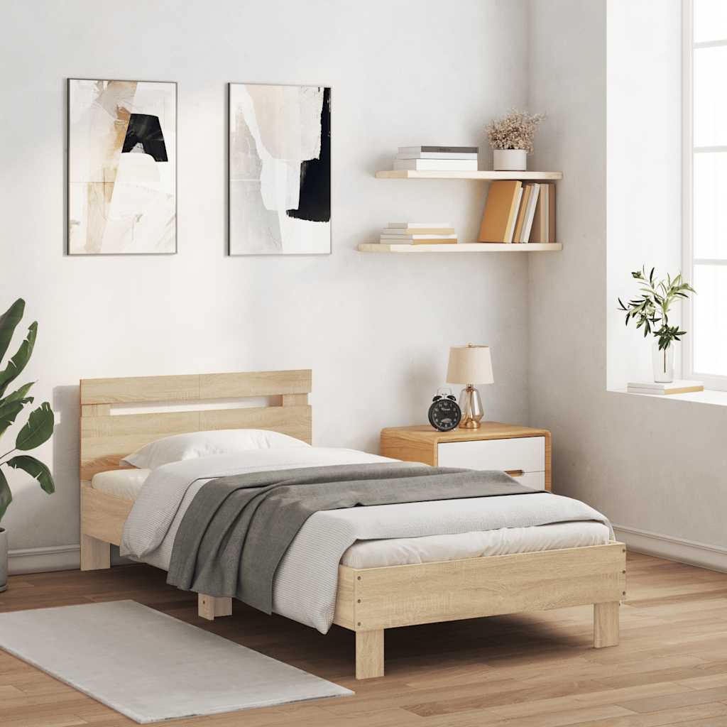 vidaXL Bettgestell ohne Matratze mit Kopfteil Sonoma-Eiche 100x200 cm