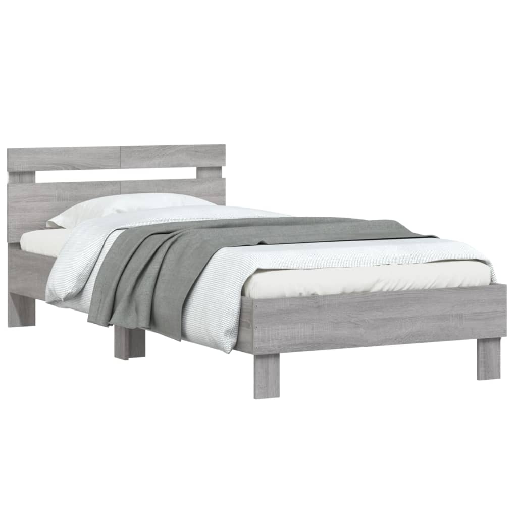 vidaXL Bettgestell mit Kopfteil und LED-Leuchten Grau Sonoma 100x200cm