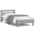 vidaXL Bettgestell mit Kopfteil und LED-Leuchten Grau Sonoma 100x200cm