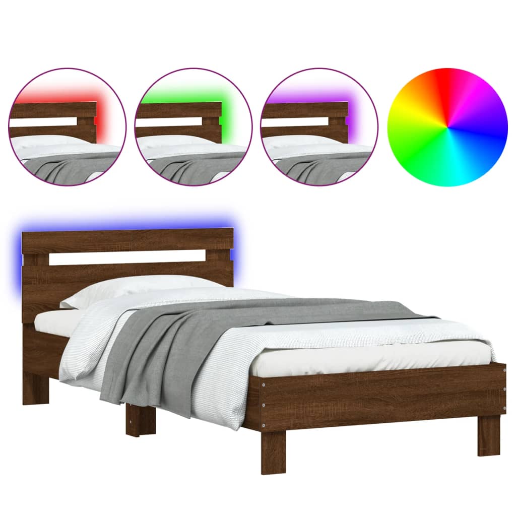 vidaXL Bettgestell mit Kopfteil und LED-Leuchten Braun Eiche 100x200cm