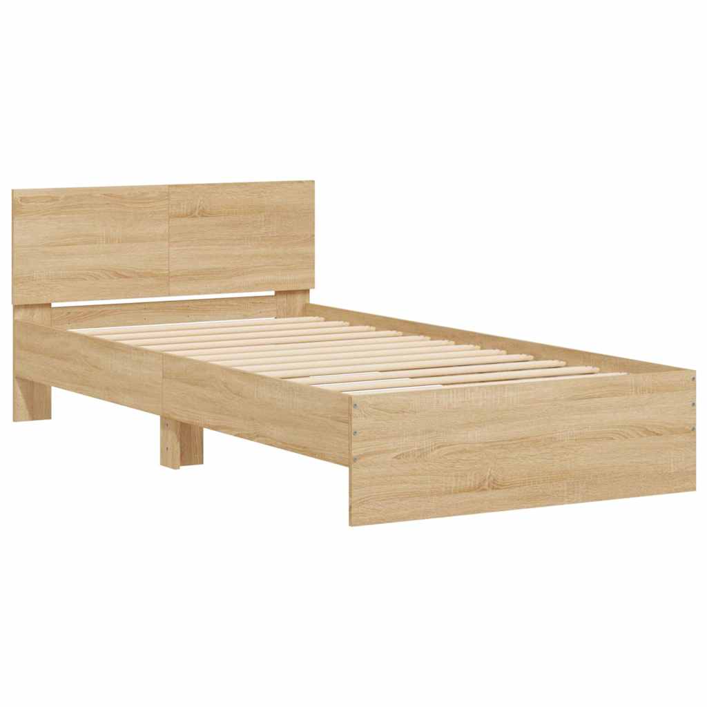 vidaXL Bettgestell mit Kopfteil & LED-Leuchten Sonoma-Eiche 100x200 cm