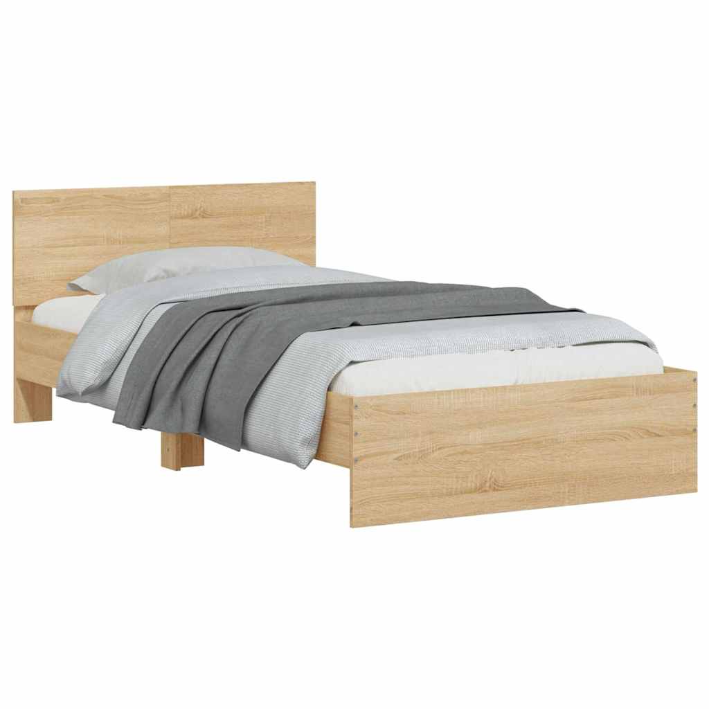 vidaXL Bettgestell mit Kopfteil & LED-Leuchten Sonoma-Eiche 100x200 cm