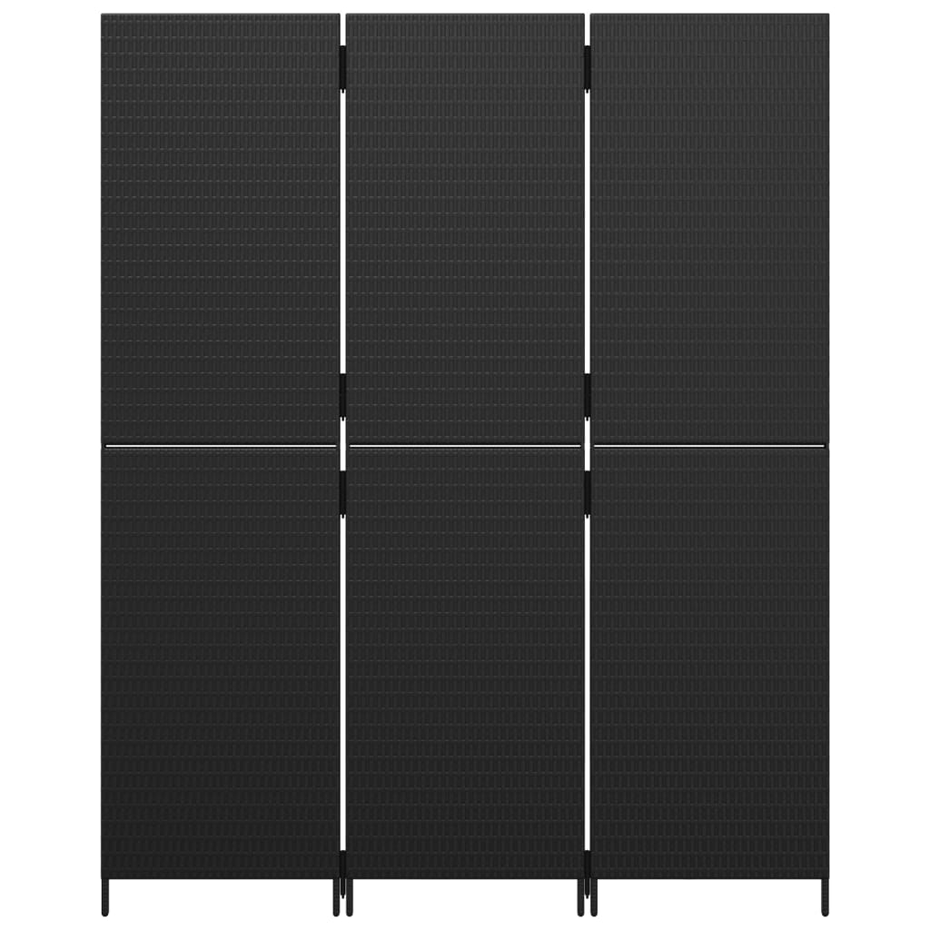 vidaXL Paravent 3-tlg. Schwarz Poly Rattan