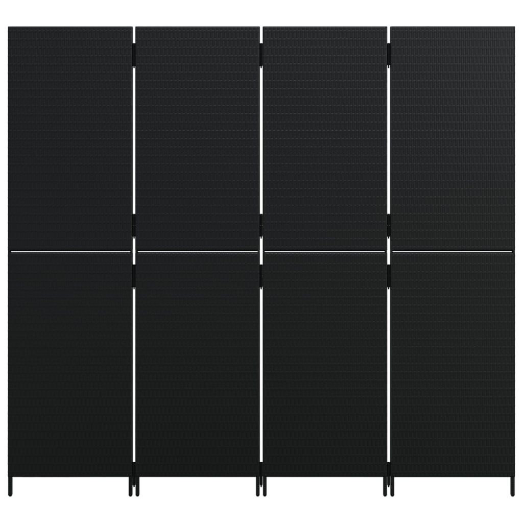 vidaXL Paravent 4-tlg. Schwarz Poly Rattan