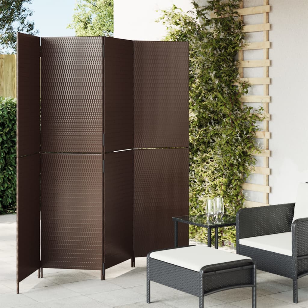 vidaXL Paravent 4-tlg. Schwarz Poly Rattan