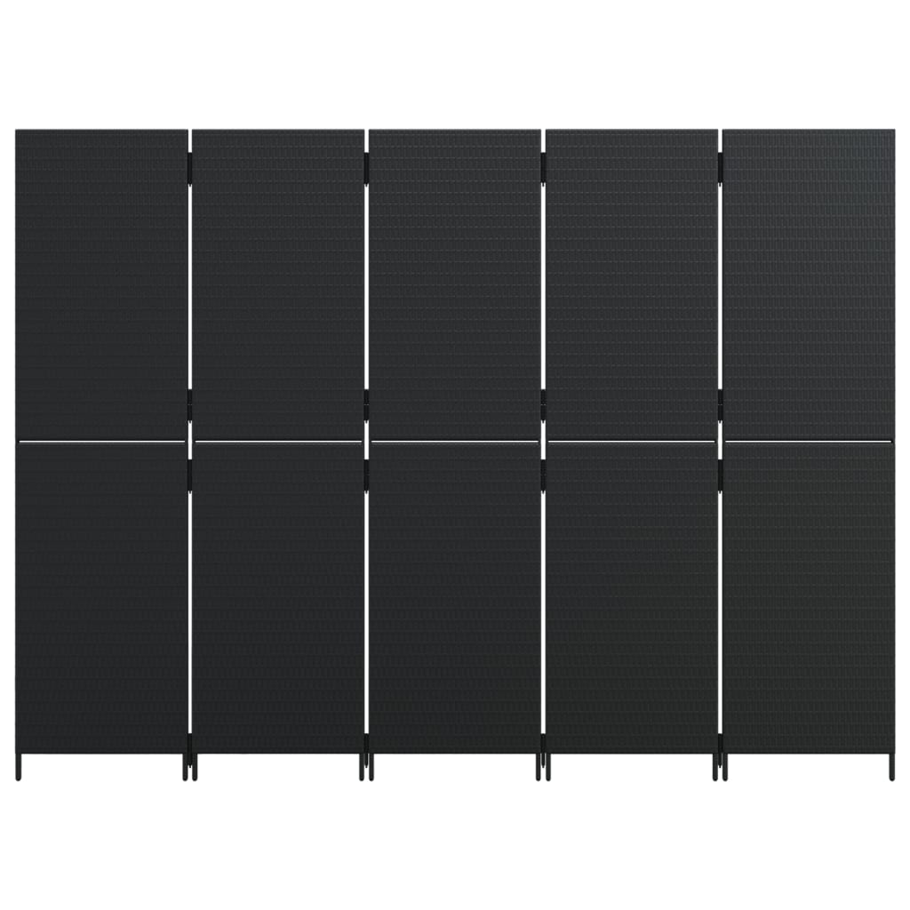 vidaXL Paravent 5-tlg. Schwarz Poly Rattan