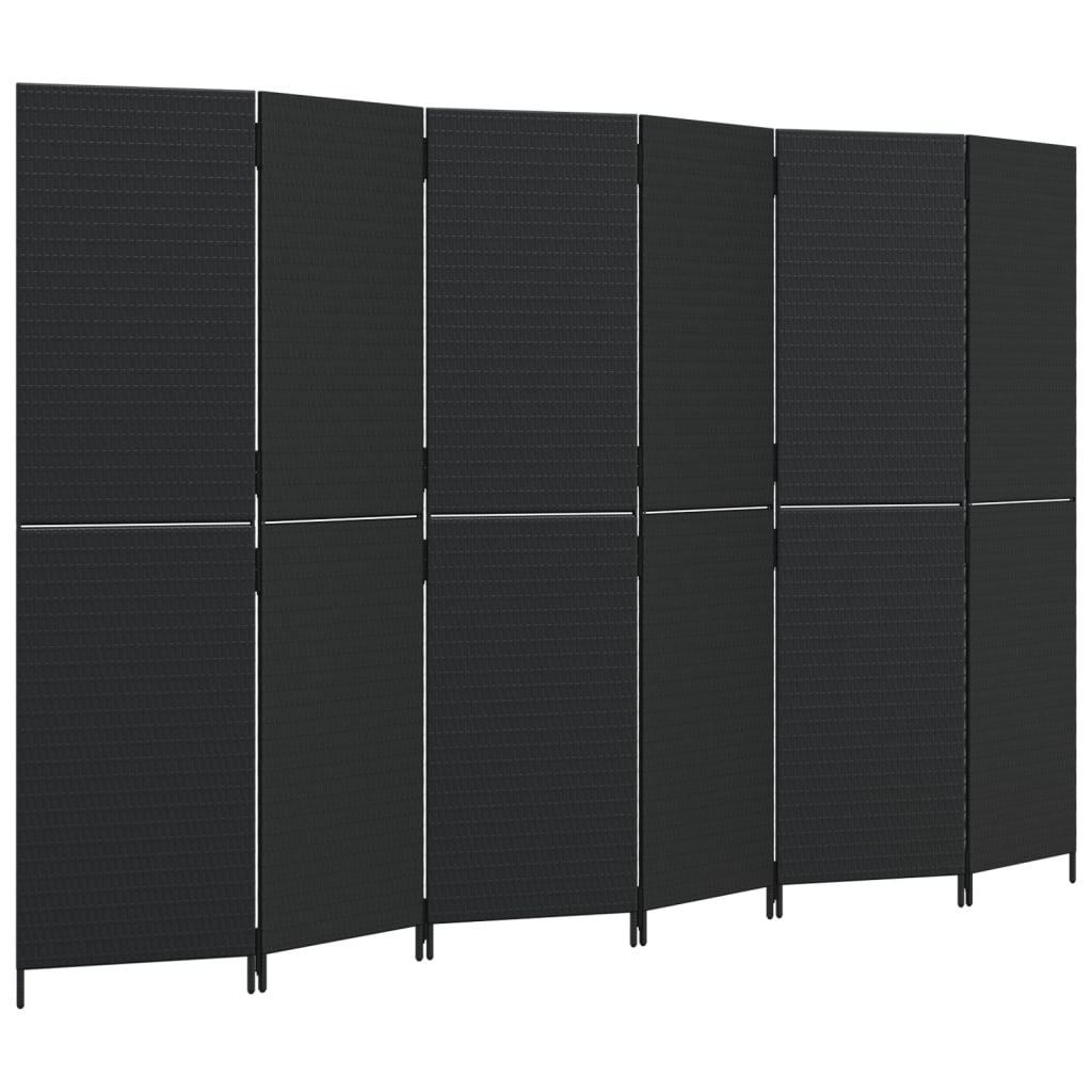 vidaXL Paravent 6-tlg. Schwarz Poly Rattan