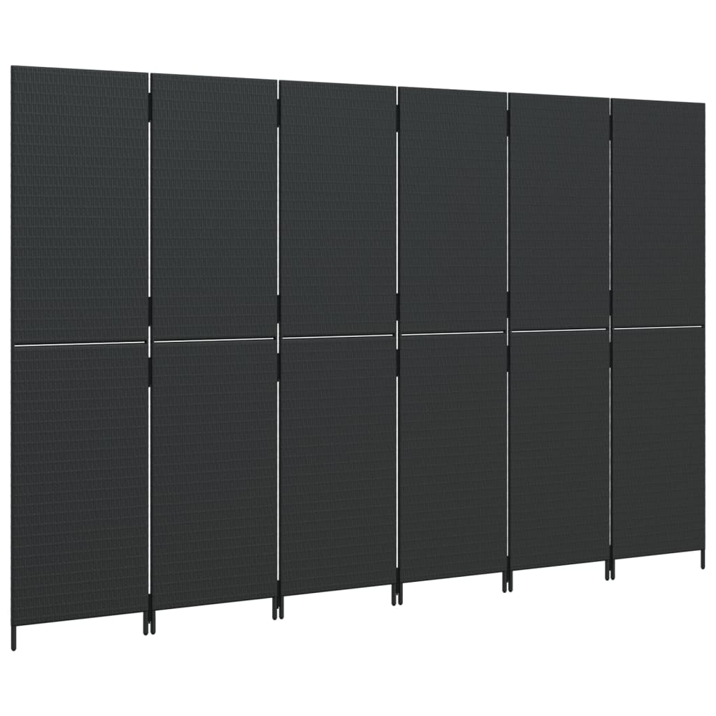 vidaXL Paravent 6-tlg. Schwarz Poly Rattan