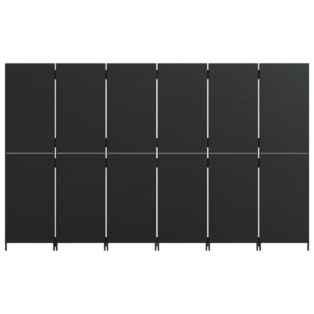 vidaXL Paravent 6-tlg. Schwarz Poly Rattan