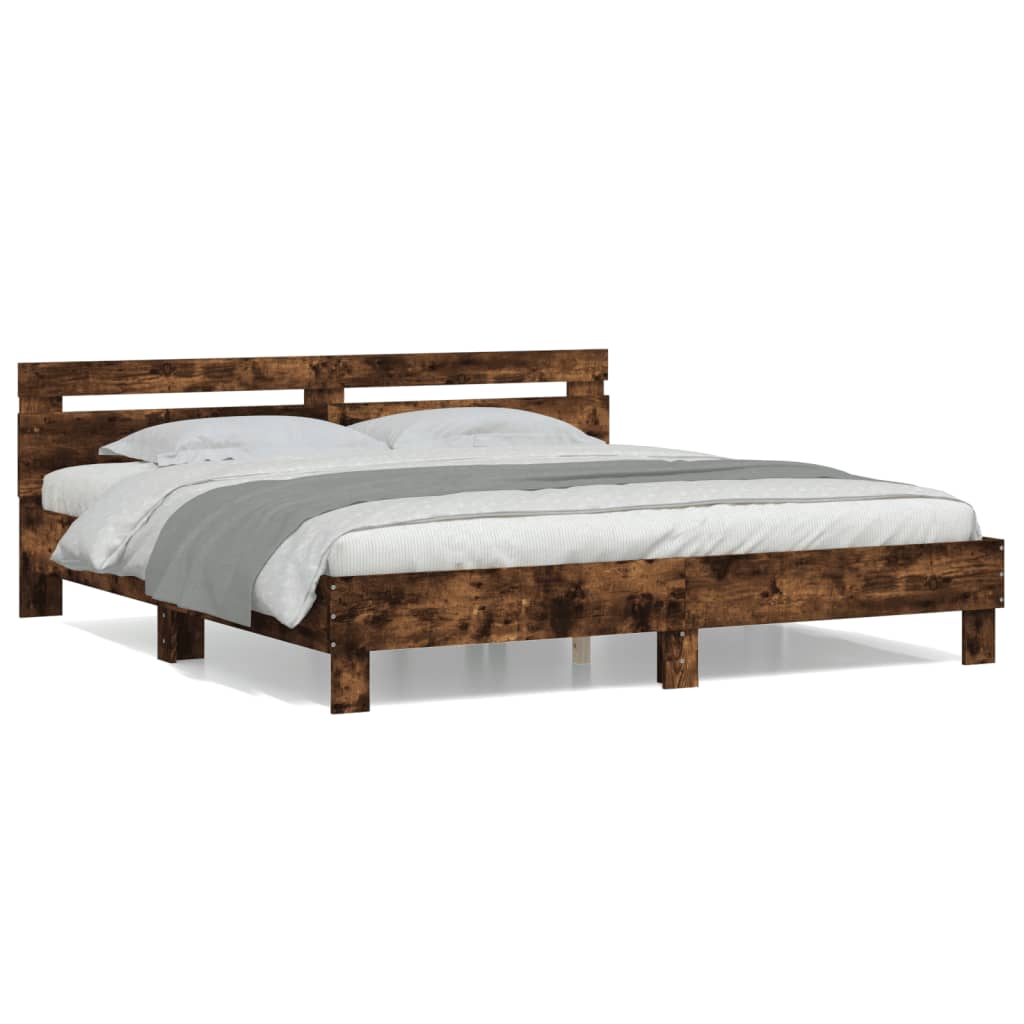 vidaXL Bettgestell mit Kopfteil Räuchereiche 200x200 cm Holzwerkstoff