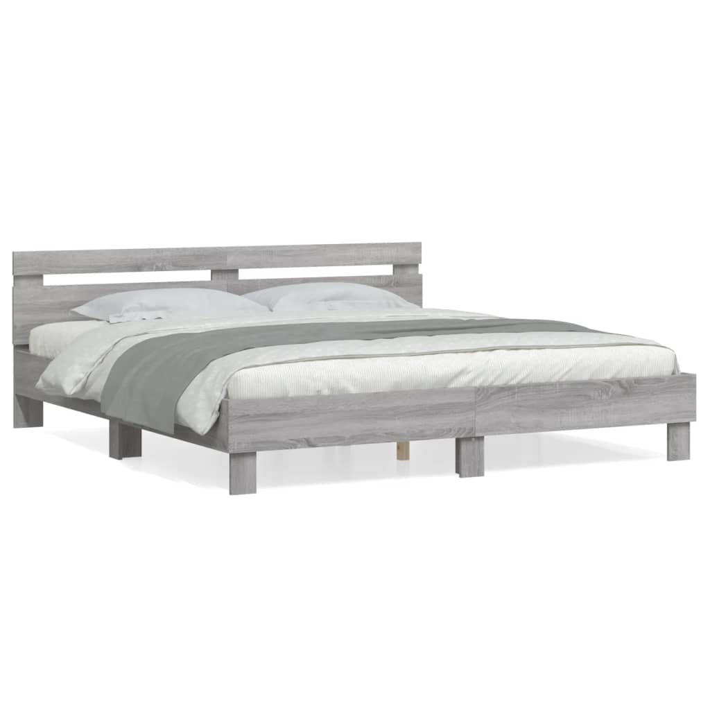 vidaXL Bettgestell mit Kopfteil Grau Sonoma 200x200cm Holzwerkstoff