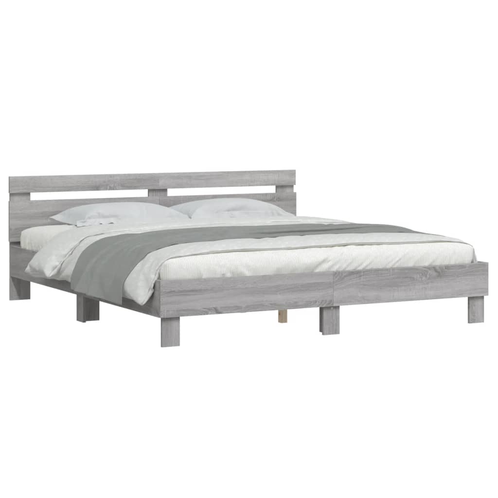 vidaXL Bettgestell mit Kopfteil Grau Sonoma 200x200cm Holzwerkstoff
