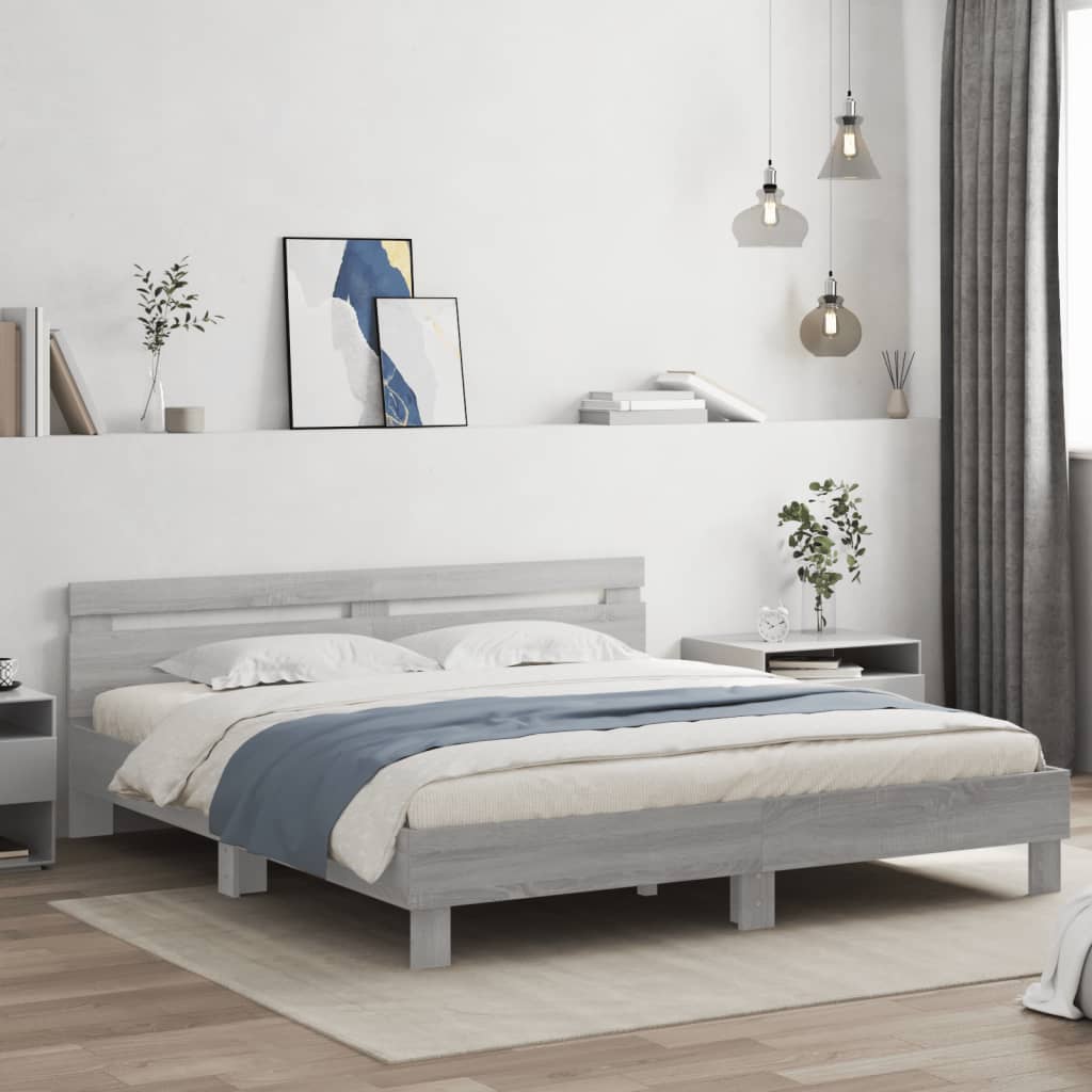 vidaXL Bettgestell mit Kopfteil Grau Sonoma 200x200cm Holzwerkstoff